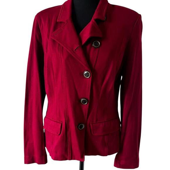Cabi Women’s Rhubarb Red Outing Blazer Ponte Knit Burgundy Size 10 - Picture 1 of 10